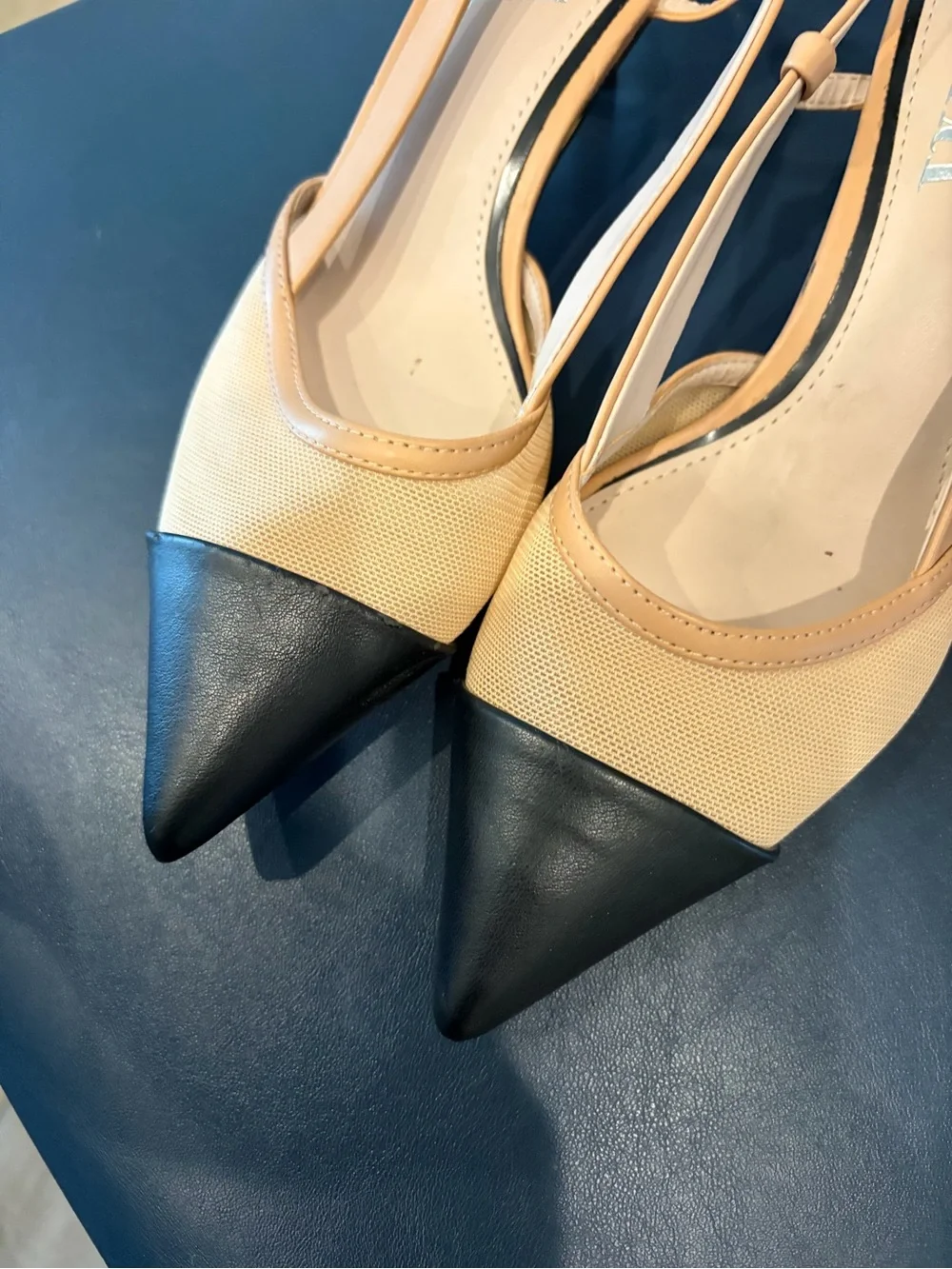 Zara mesh slingback kitten heels size 36 women’s 5.5 beige and black